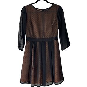 PINUP H&M SHEER DOT OVER NUDE SLIP DRESS 3/4 SLEEVE SEMI PLEATED